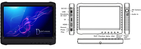 7 Inch LCD monitor with video and picture recording functions